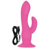 Розовый двухголовый вибратор-насадка Rechargeable Love Rider Wireless Pleaser - 19 см.