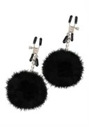 Чёрные меховые шарики на зажимах POM POM NIPPLE CLAMPS