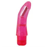 Розовый вибратор с загнутым кончиком VIBRATOR JAMMY JELLY TRENDY GLITTER - 20,5 см.